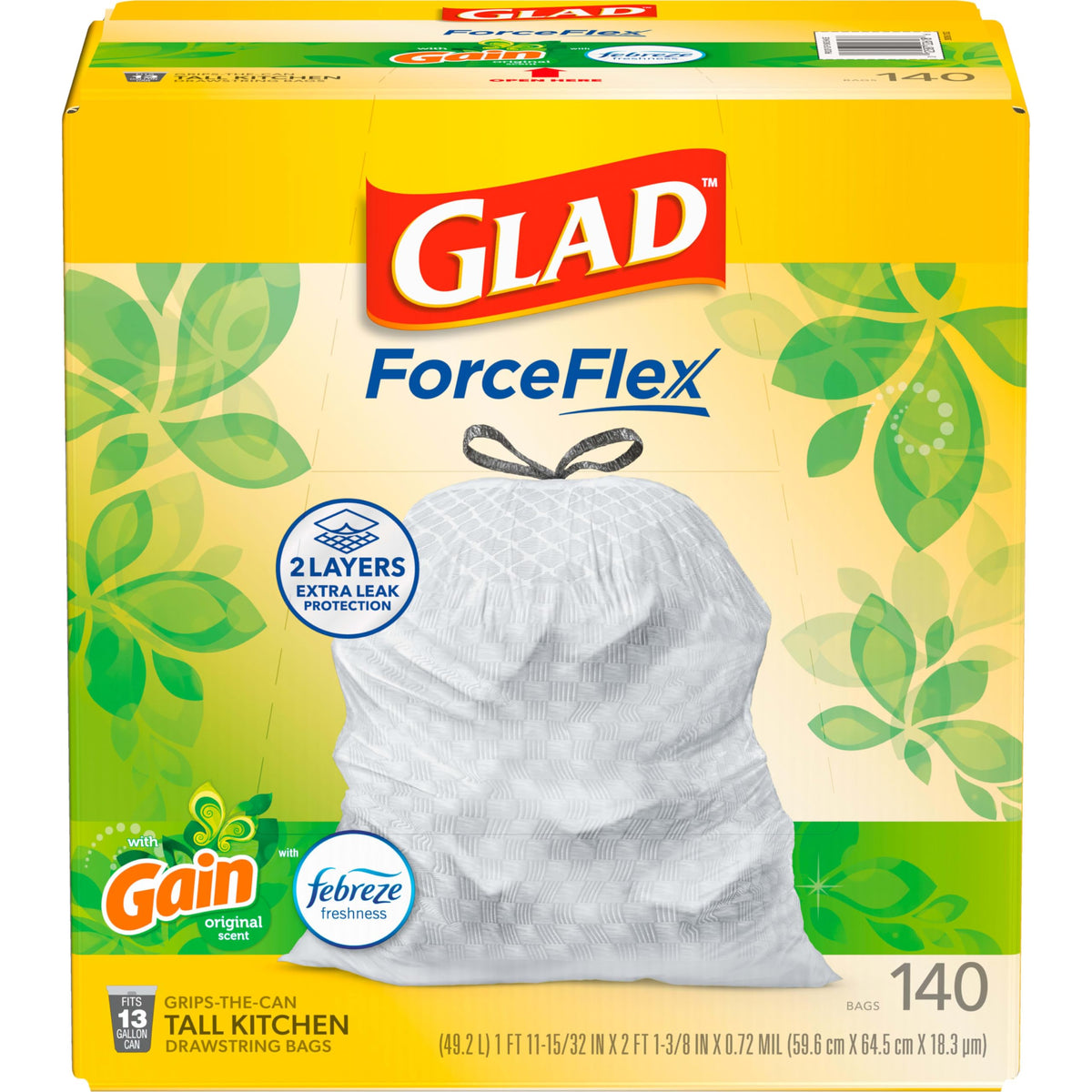 Glad ForceFlex Kitchen Trash Bags, Rip and Tear Resistant, Gain Original Scented Tall Garbage Bags