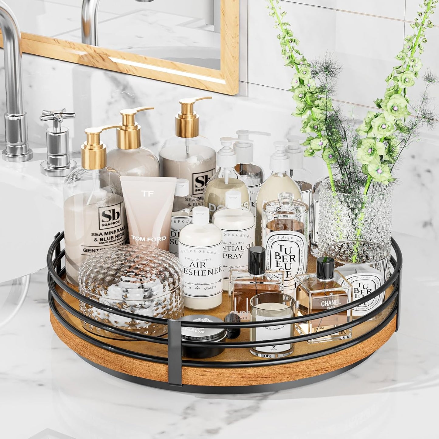 13" Lazy Susan Turntable Organizer - Wood Round Lazy Susan for Cabinet Kitchen Countertop Pantry