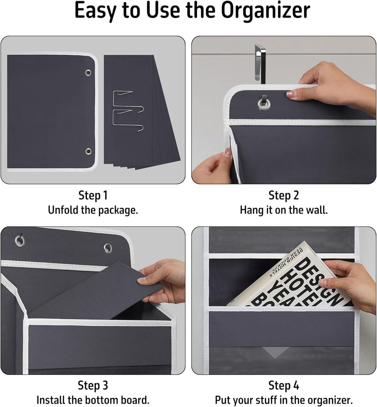 Over Door Organizer with 5 Large Pockets, Heavy Duty Hanging Organizer Storage, Closet Bathroom