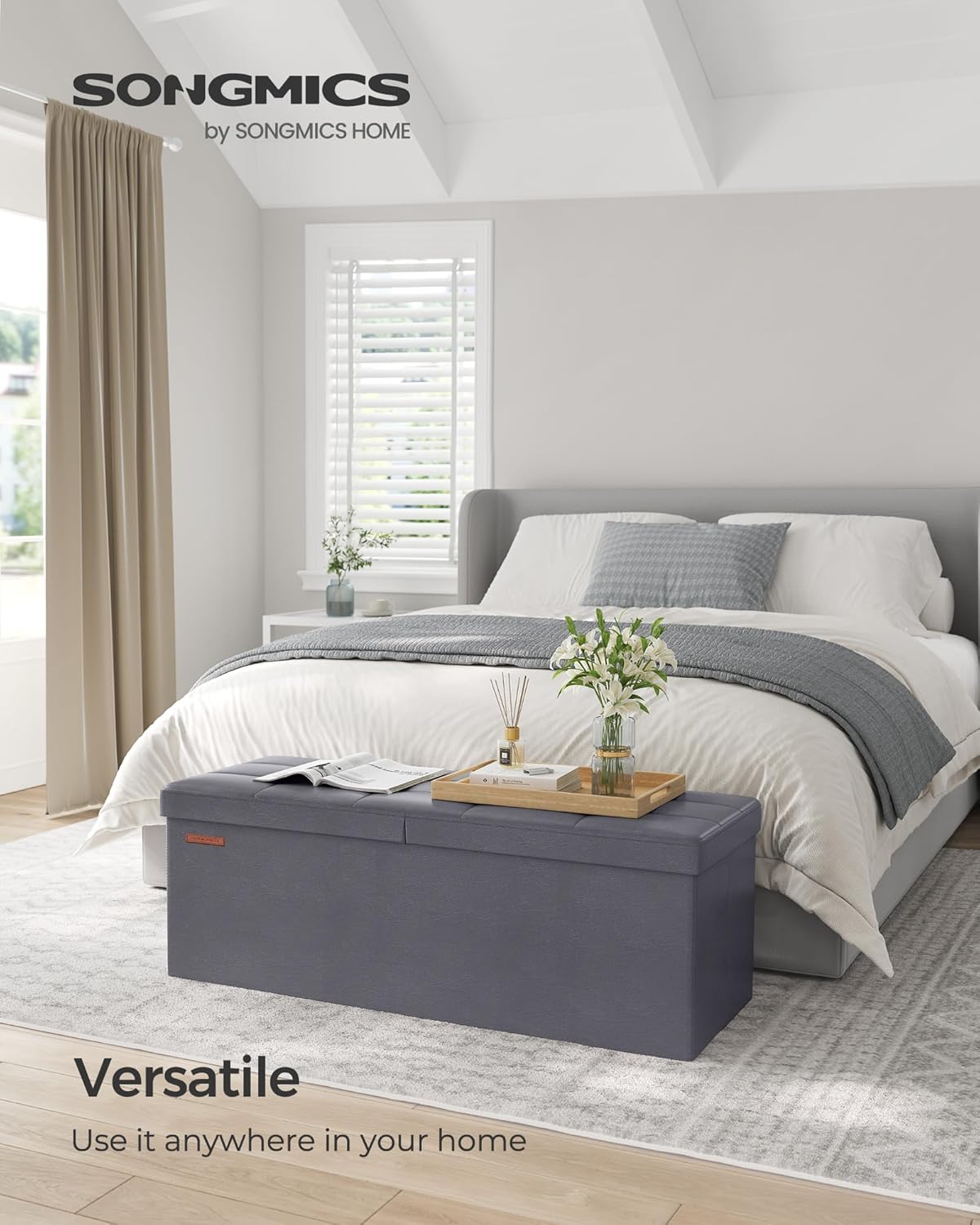 SONGMICS MAZIE Collection - 43 Inches Storage Ottoman Bench with Flipping Lid, Storage Chest with