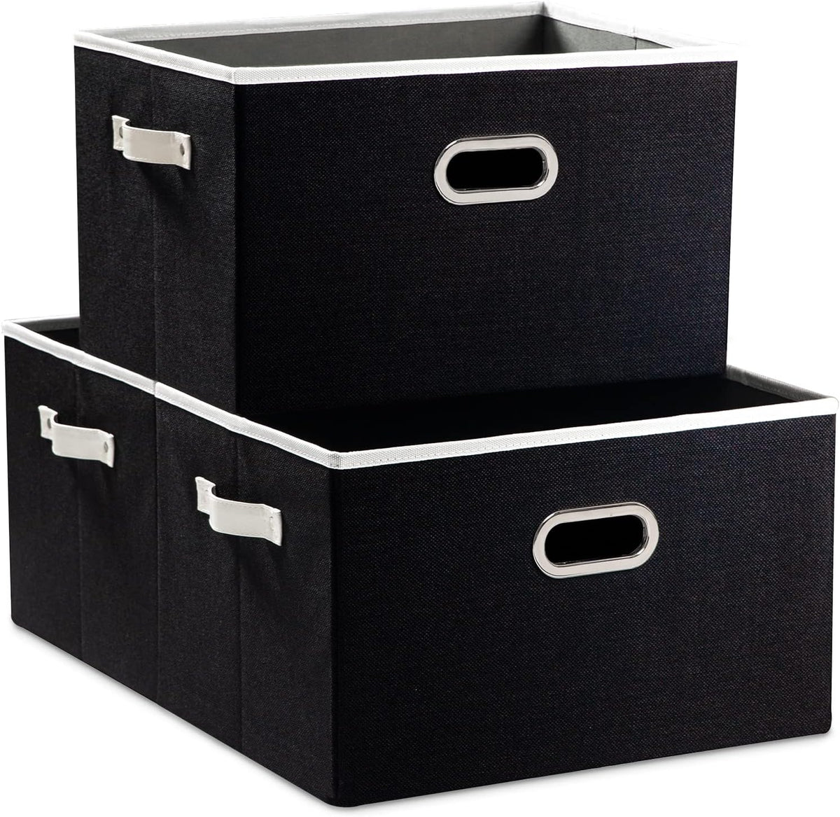 PRANDOM Larger Collapsible Storage Bins for Closet [3-pack] Decorative Linen Fabric Storage Baskets