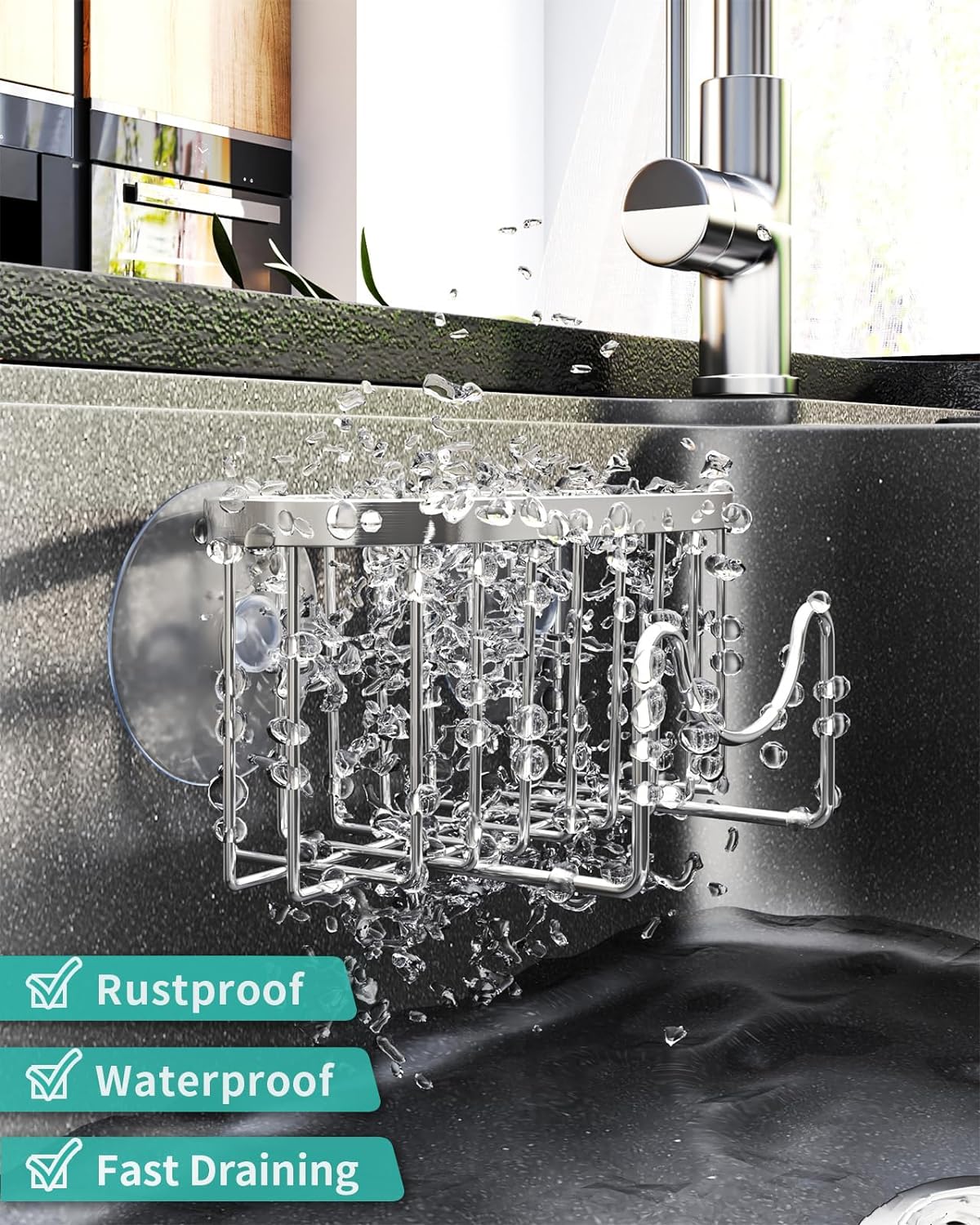 HapiRm Multifunctional Adhesive Kitchen Sink Organizer with M-Shaped, 2 Installation Methods