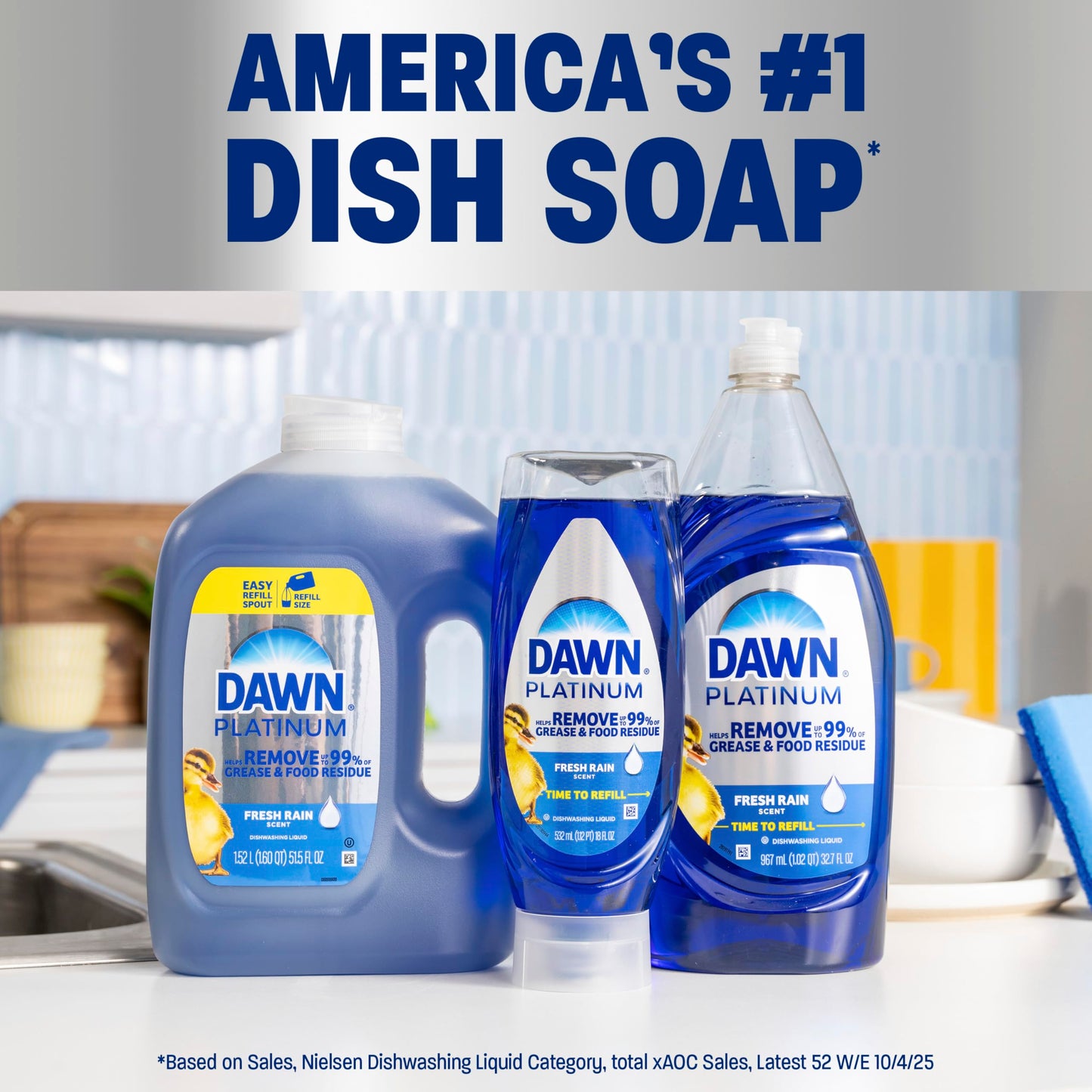 Dawn Platinum Dish Soap, Fresh Rain Scent Liquid Dishwashing Detergent, Powerful Dawn Dish Soap for