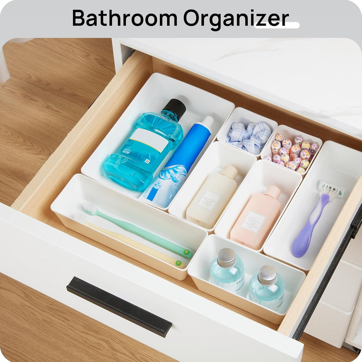 Vtopmart 44 PCS Plastic Drawer Organizers Set, 4-Size Versatile Bathroom and Vanity Organizer