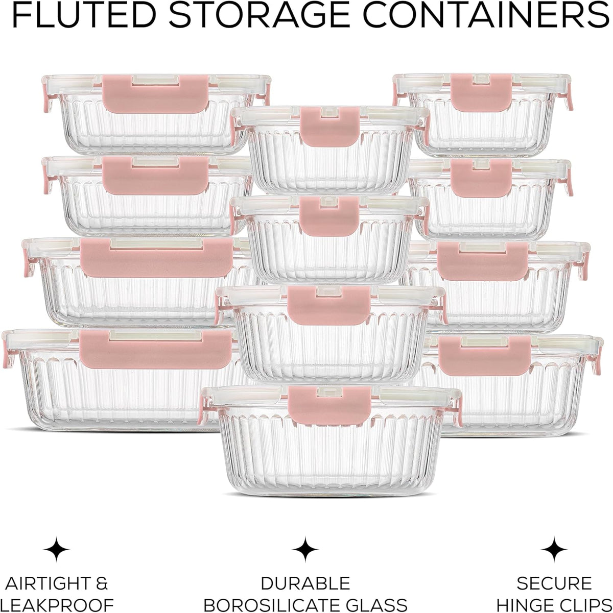 JoyJolt 24pc Borosilicate Glass Storage Containers with Lids | 12 Airtight/Freezer Safe Food