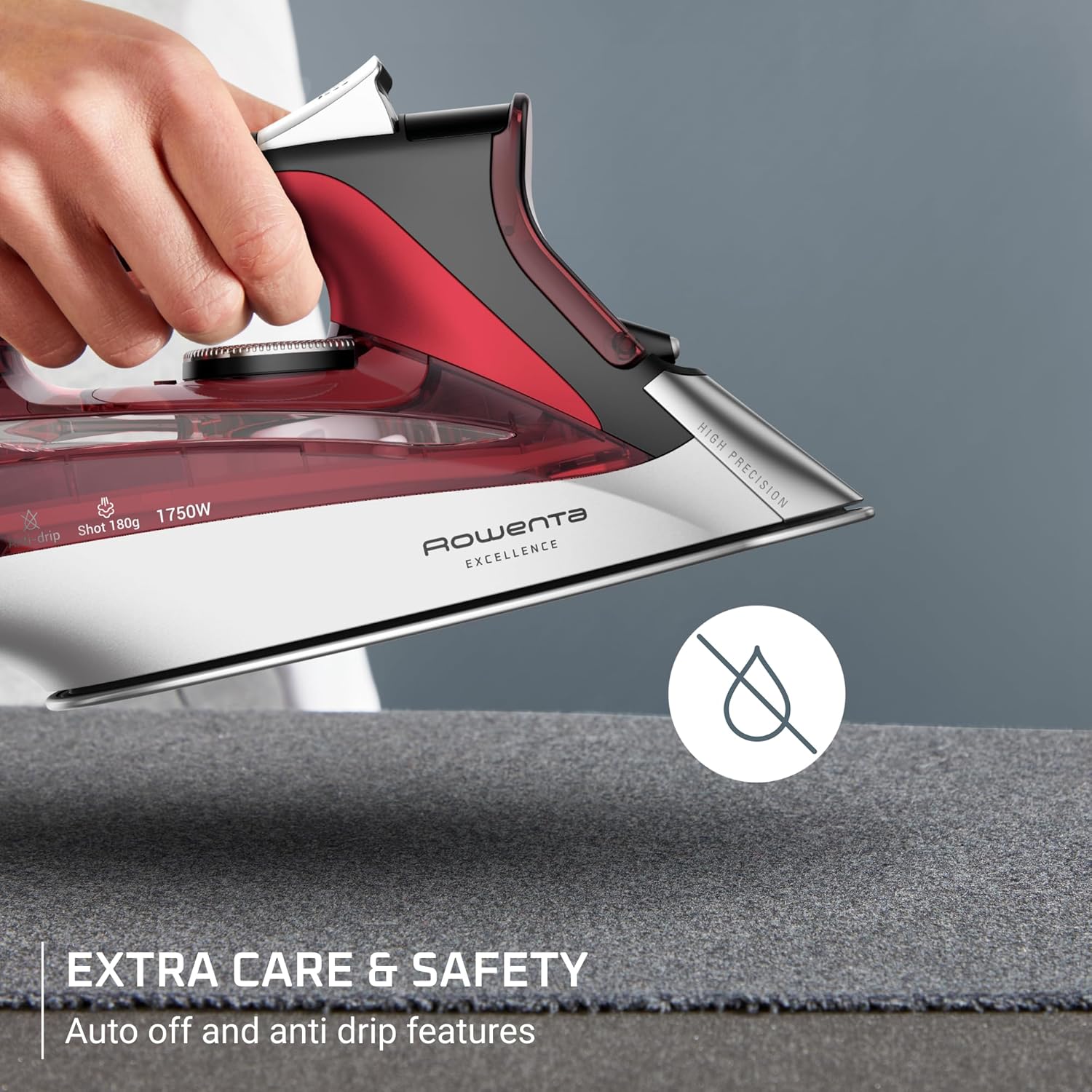 Rowenta Iron, Focus Excellence Stainless Steel Soleplate Steam Iron for Clothes, Retractable Cord