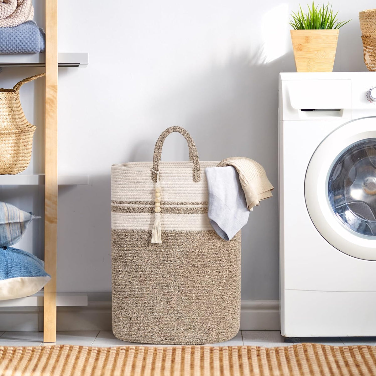 Woven Laundry Basket for Clothes, 100 L Large Rectangle Laundry Hampers, Nursery Storage Basket for