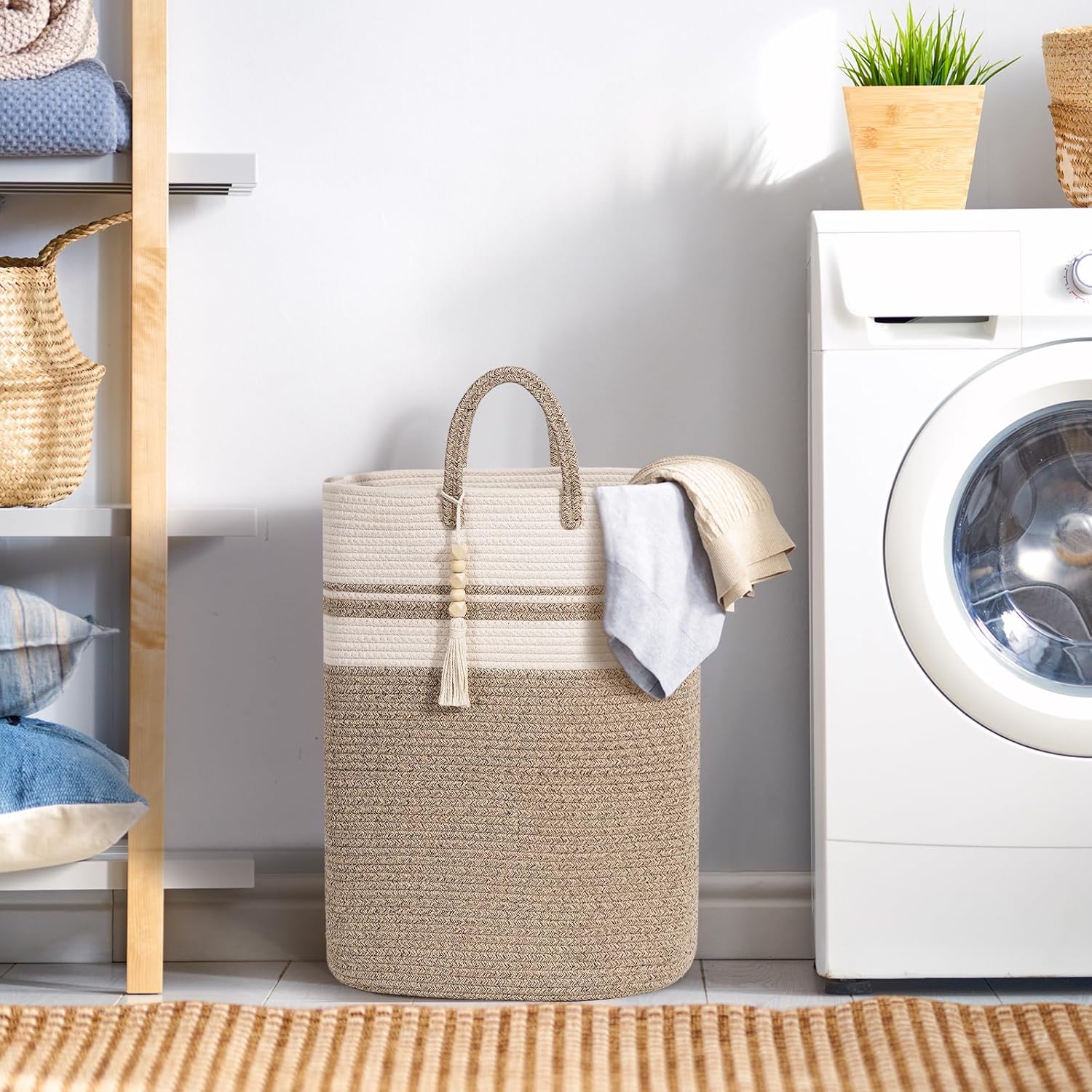 Woven Laundry Basket for Clothes, 100 L Large Rectangle Laundry Hampers, Nursery Storage Basket for