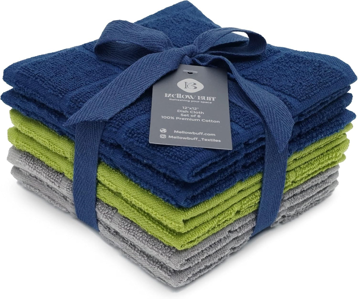 100% Cotton Terry Dish Cloth & Dish Towel, 6 Pack, Super Soft and Absorbent Kitchen Towels, Perfect