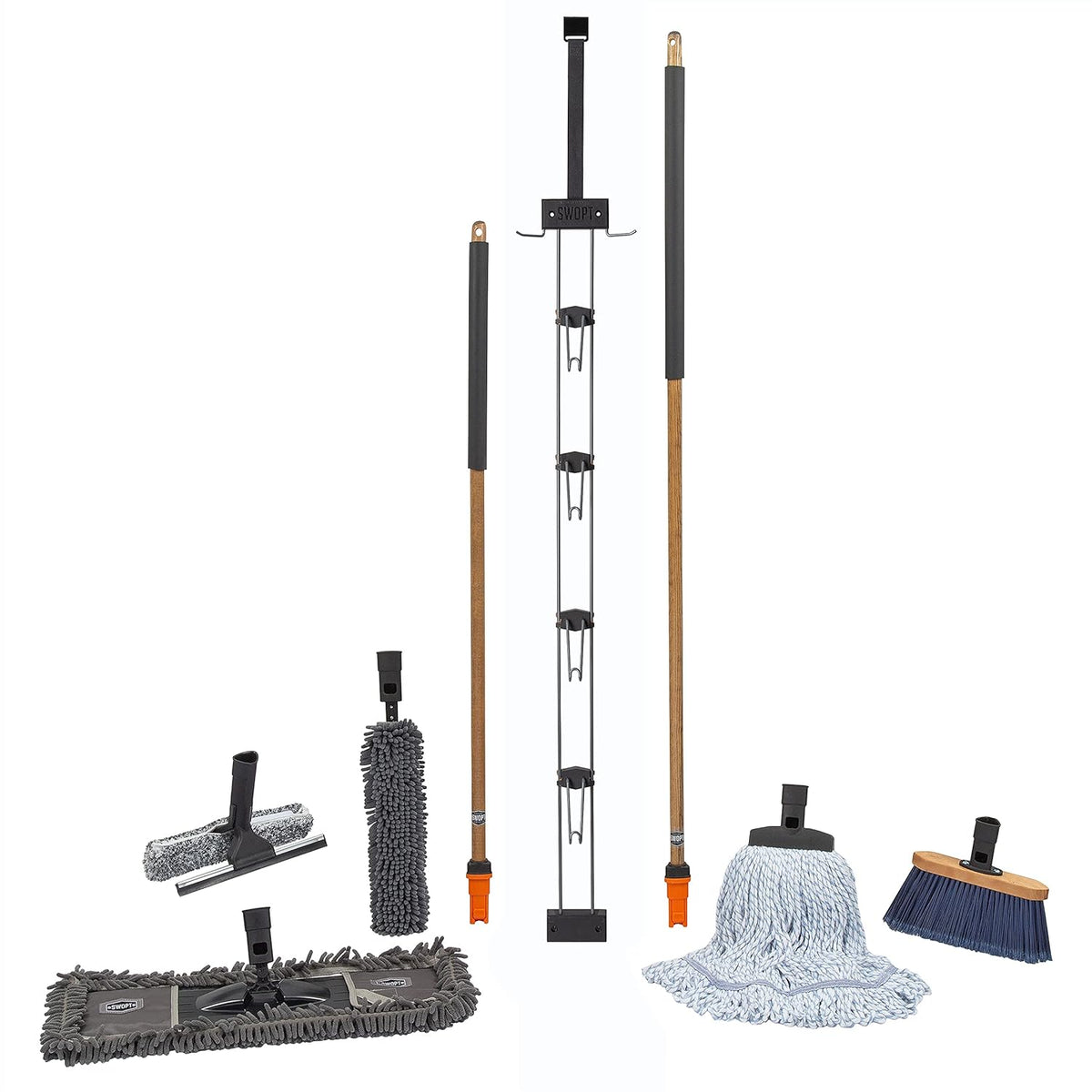 SWOPT 7-Piece Ultimate Indoor Kit — Includes 48” and 60” Wooden Handles, Dust Mop, Cotton Mop