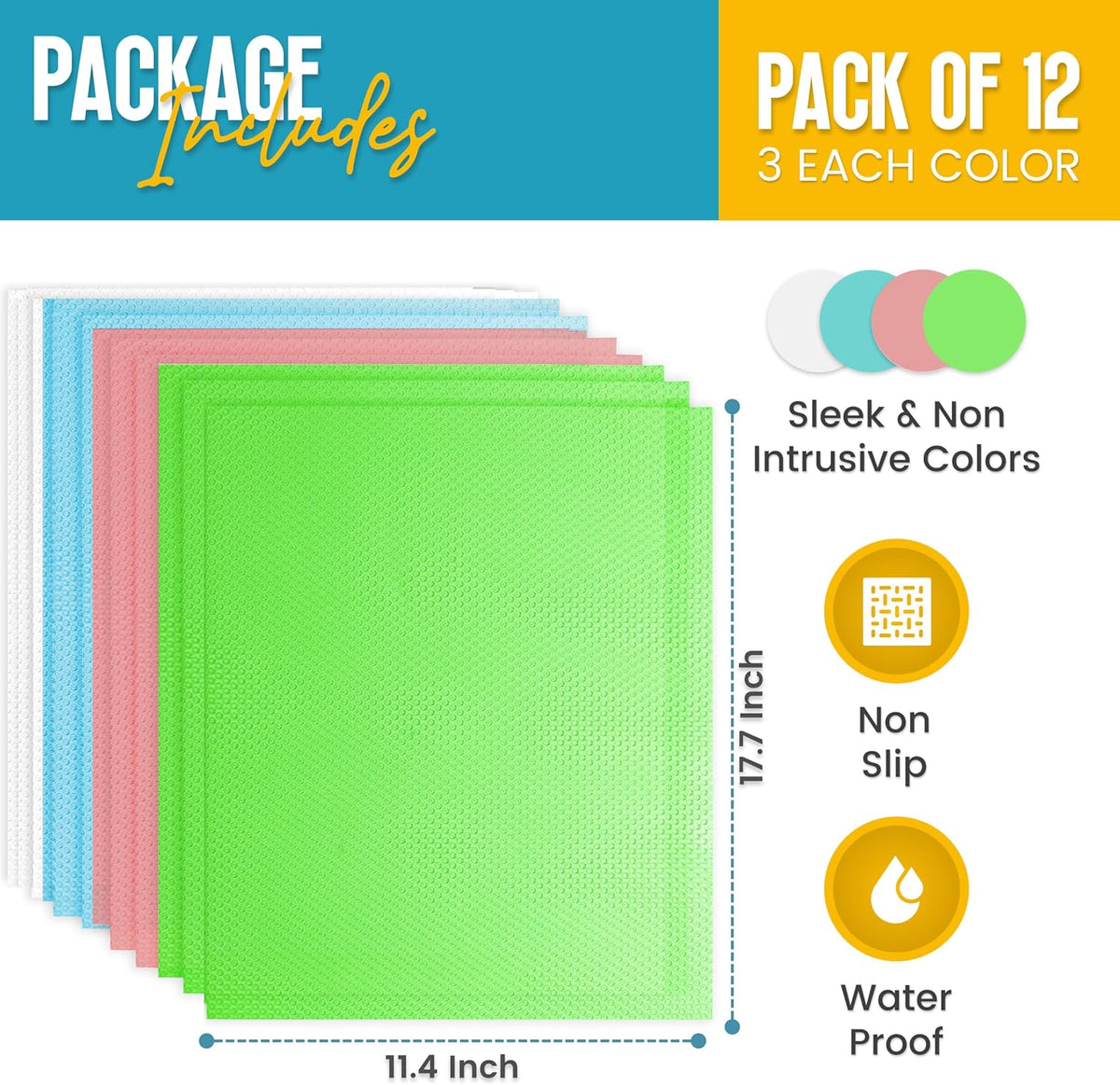 Refrigerator Liners for Shelves (12 Pack) by Linda’s Essentials - Non-Adhesive Shelf or Drawer