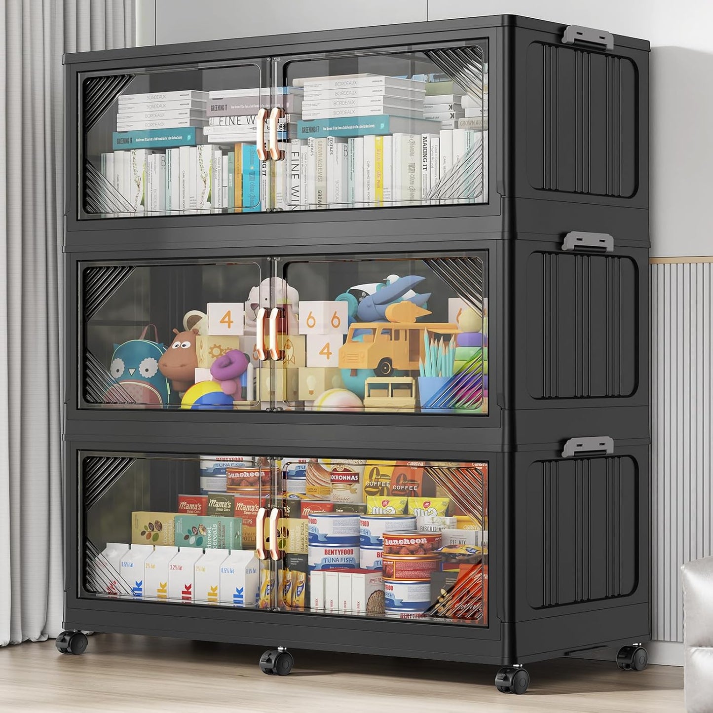 165Gal Plastic Stackable Storage Bins with Lid, 660QT Extra Large Closet Organizers Collapsible