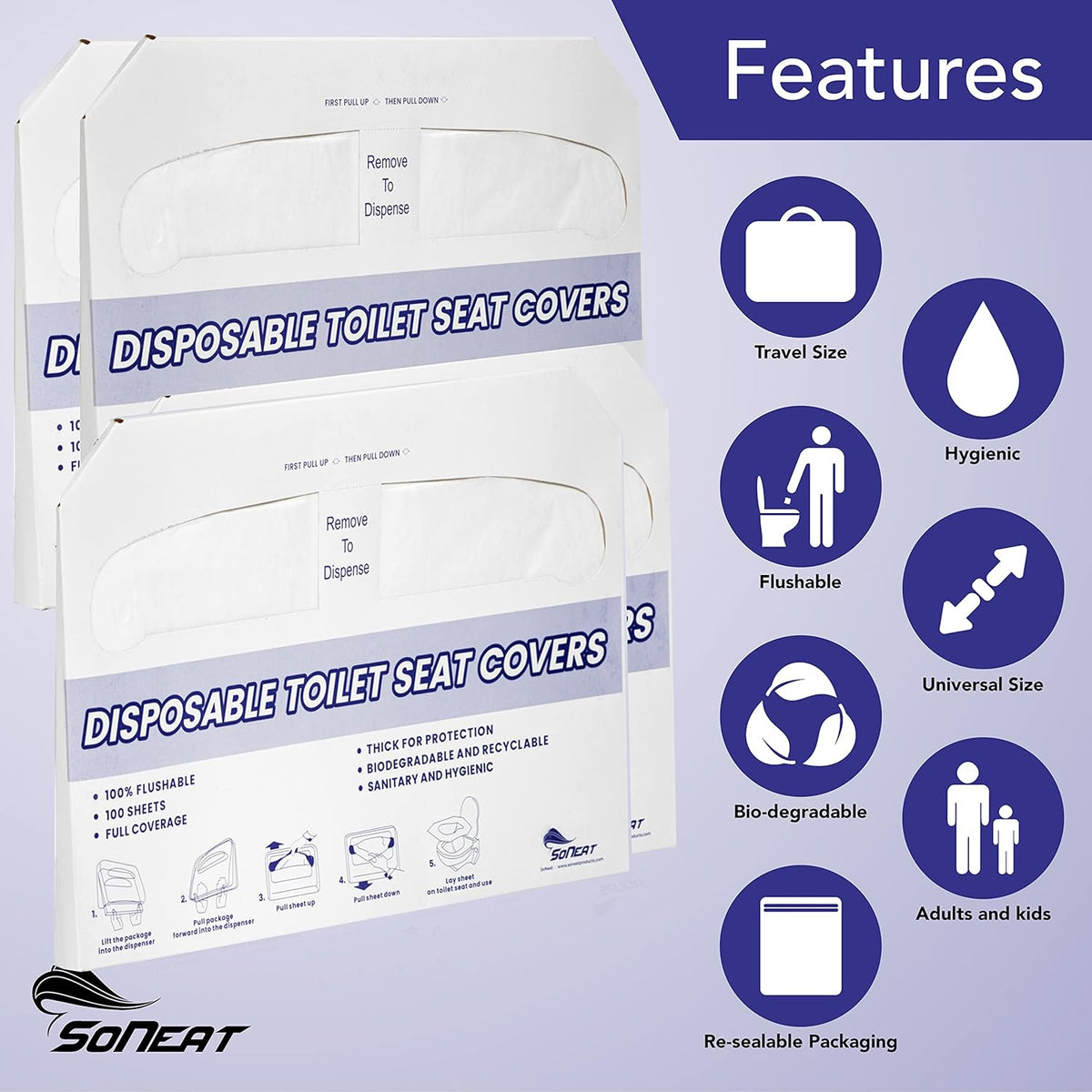 Disposable Toilet Seat Covers XL Half Fold Flushable – 400 Sheets (4 Pack) for Public Facilities