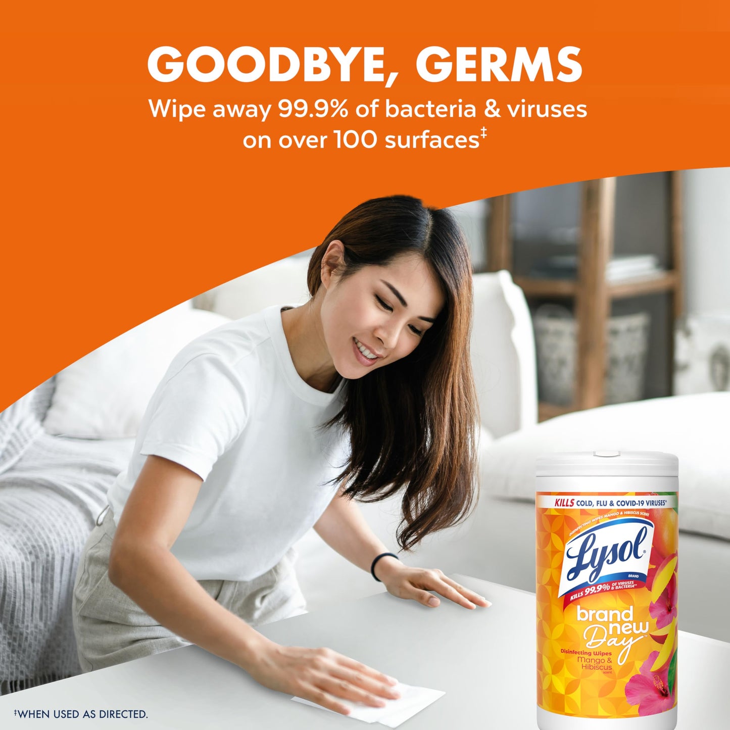Lysol Disinfecting Wipes, Multi-Surface Cleaner, Mango, 80 ct.