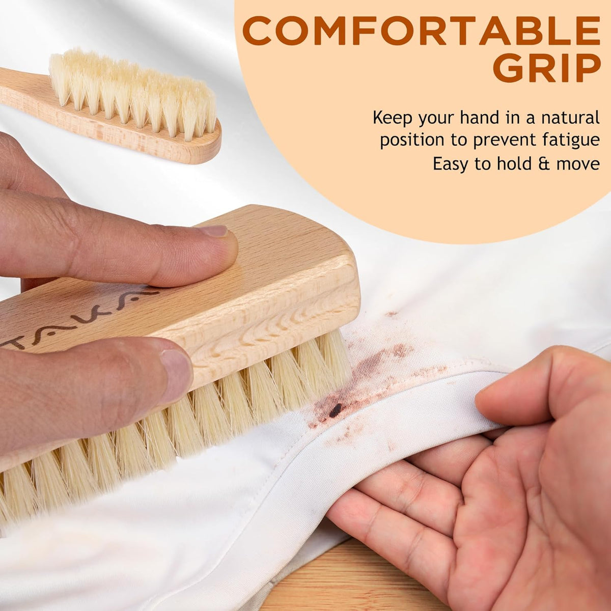 Boar Bristle Laundry Stain Brush Set by TAKAVU, Stiff Pure Boar Bristle for Scrubbing Out Tough