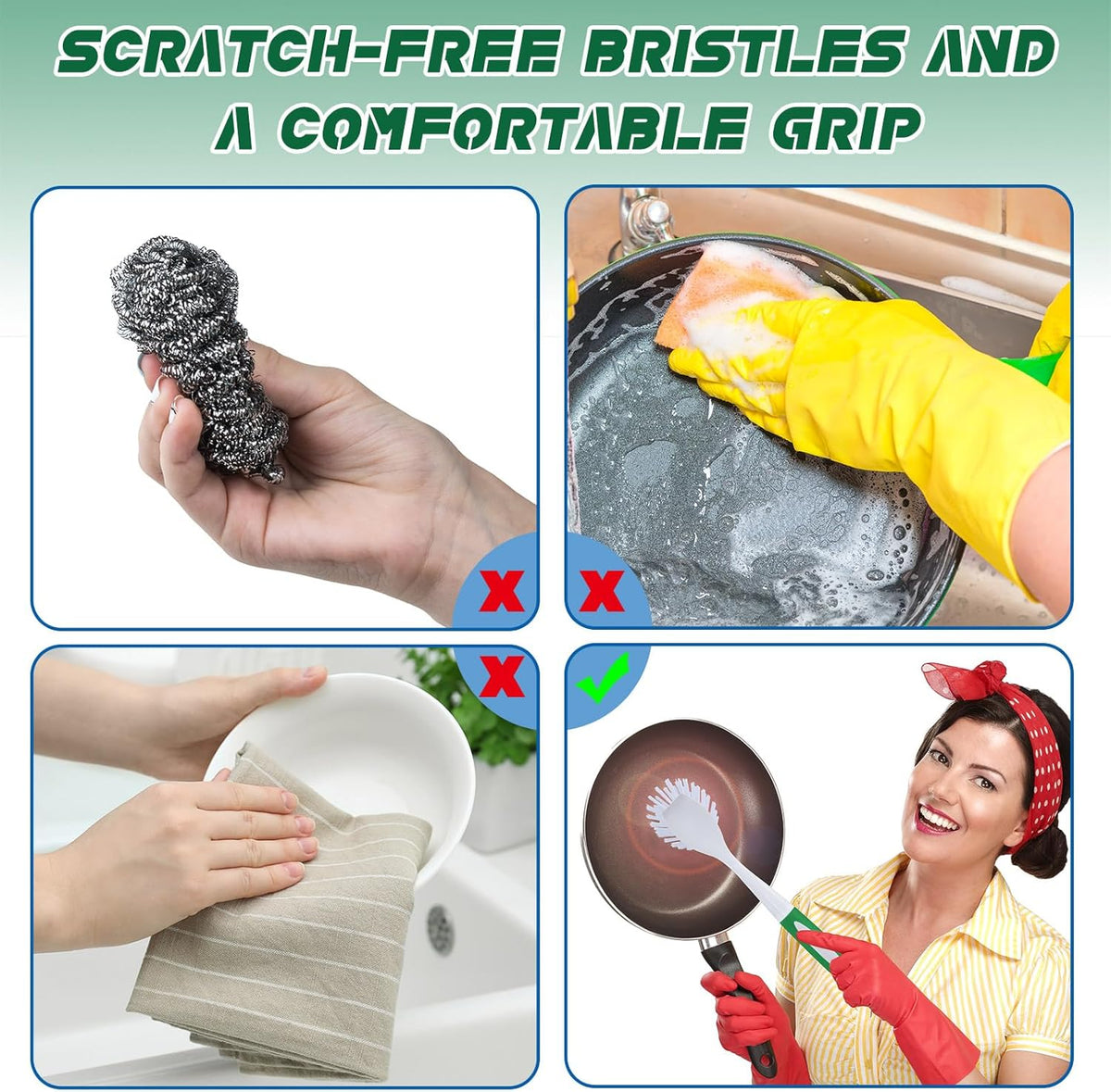 Hsei 30 Pcs Kitchen Scrub Dish Brush Bulk with 11 Inch Handle Cleaning Dish Scrubber with Stiff