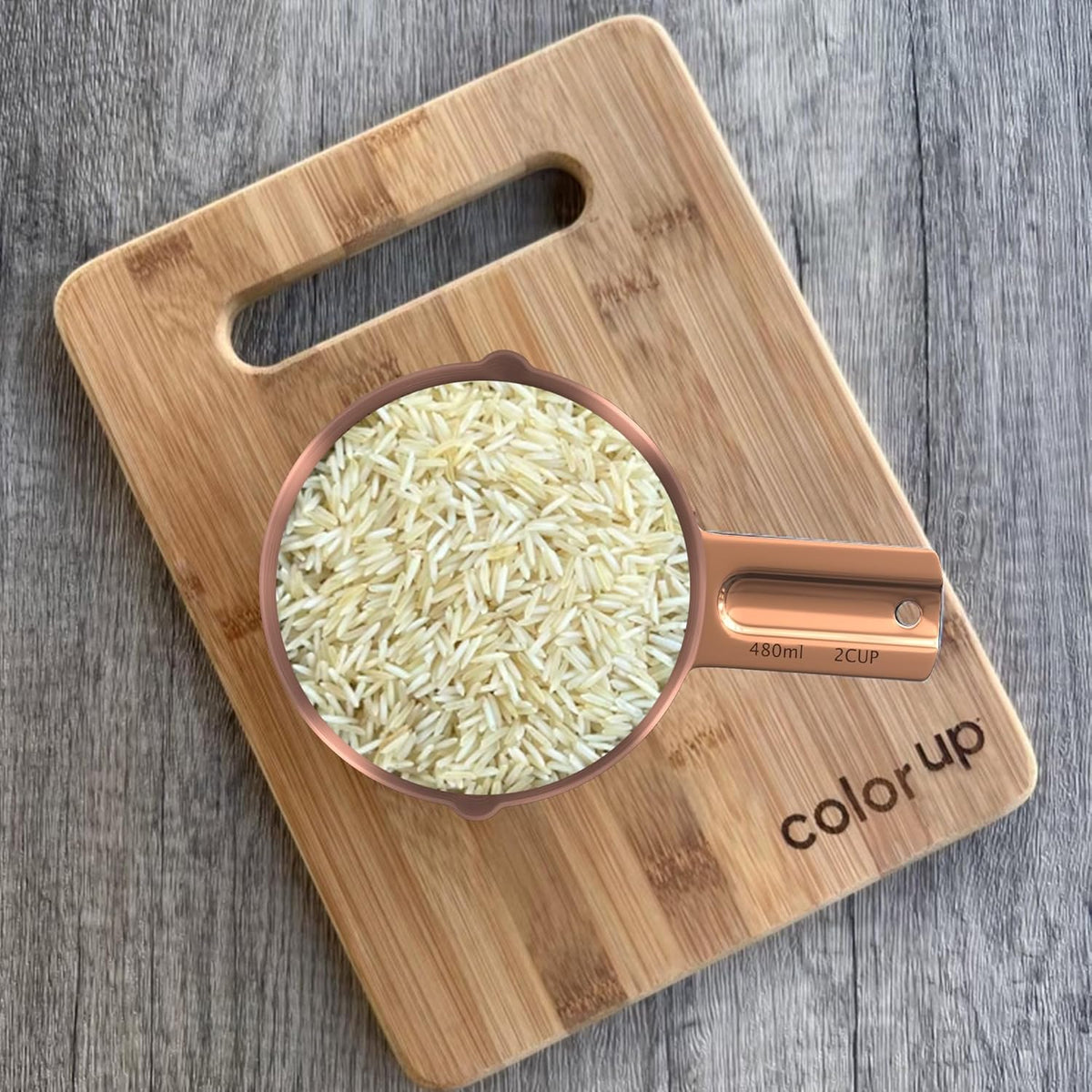 Color Up 2 Cup Measuring Cup, 480ml Copper Stainless Steel Metal Measuring Scoop, Easy-Pour Spouts