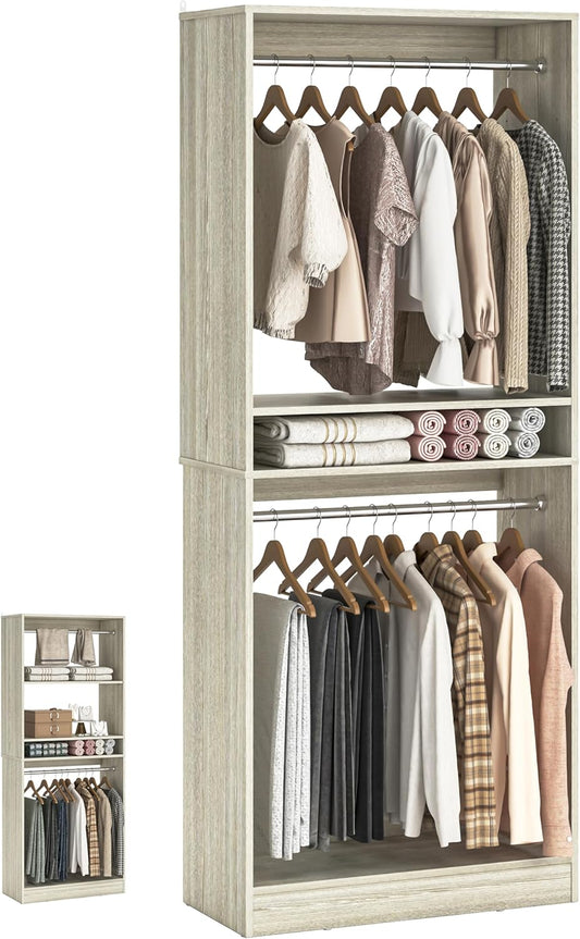 Unikito 25” Closet System, Freestanding Closets Organizer Wardrobe with Hanging Rods and Shelves