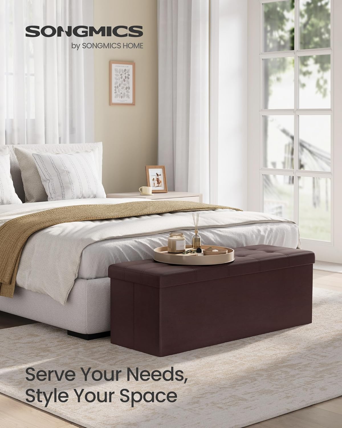 SONGMICS MAZIE Collection - 43 Inches Folding Storage Ottoman Bench, Ottoman with Storage, Foot