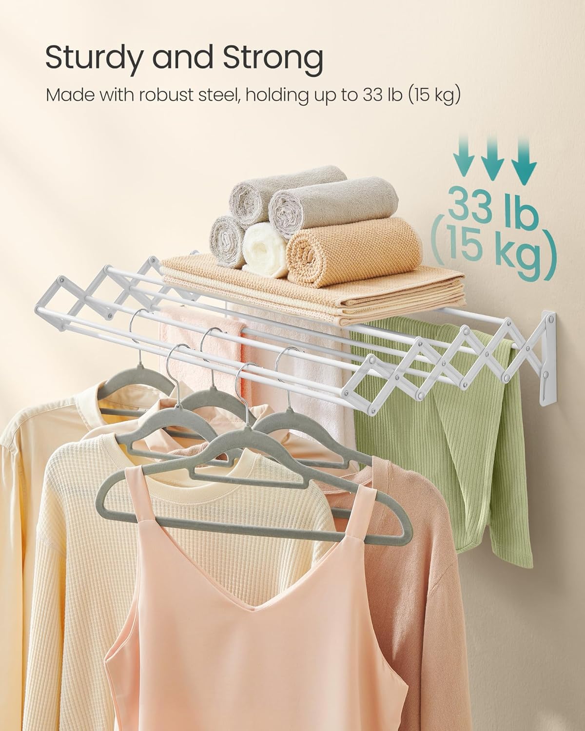 SONGMICS Clothes Drying Rack, Wall-Mounted Drying Rack Clothing, Accordion Laundry Rack, 9