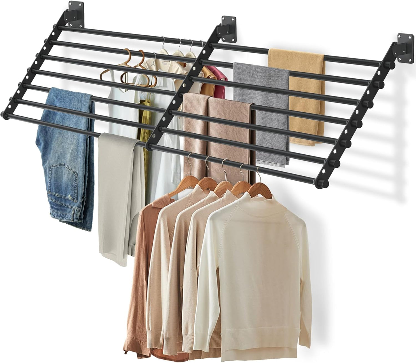 Wall Mounted Clothes Drying Rack 57 Inch – Foldable Laundry Drying Rack for Wall Mount, Space