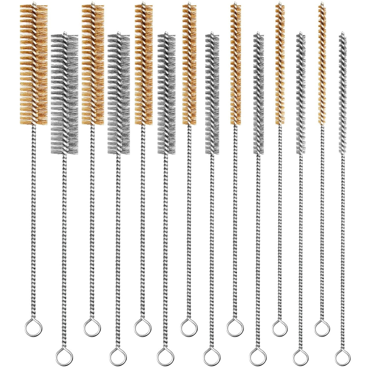 14-Pieces Brass Wire Brush Stainless Steel Tube Brush Set 12" Round Wire Brushes Kit Bore Brush
