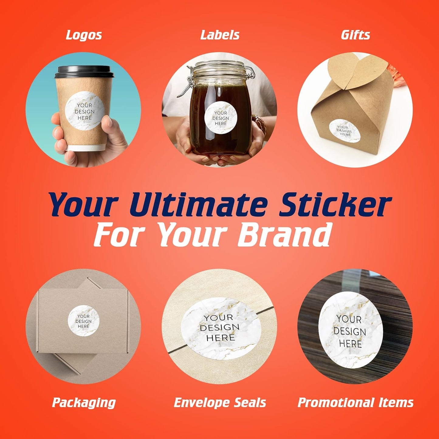 5-1000 Custom Vinyl Stickers - Upload Your own Image, Text, Design, Logo - Personalized Logo Labels