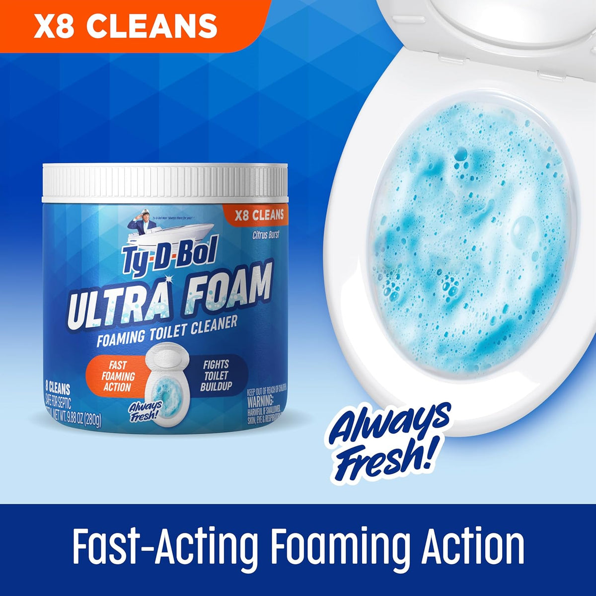 Ty-D-Bol Ultra Foam Toilet Bowl Cleaner - Provides Up to 8 Cleans - Citrus Scent - Fights Buildup