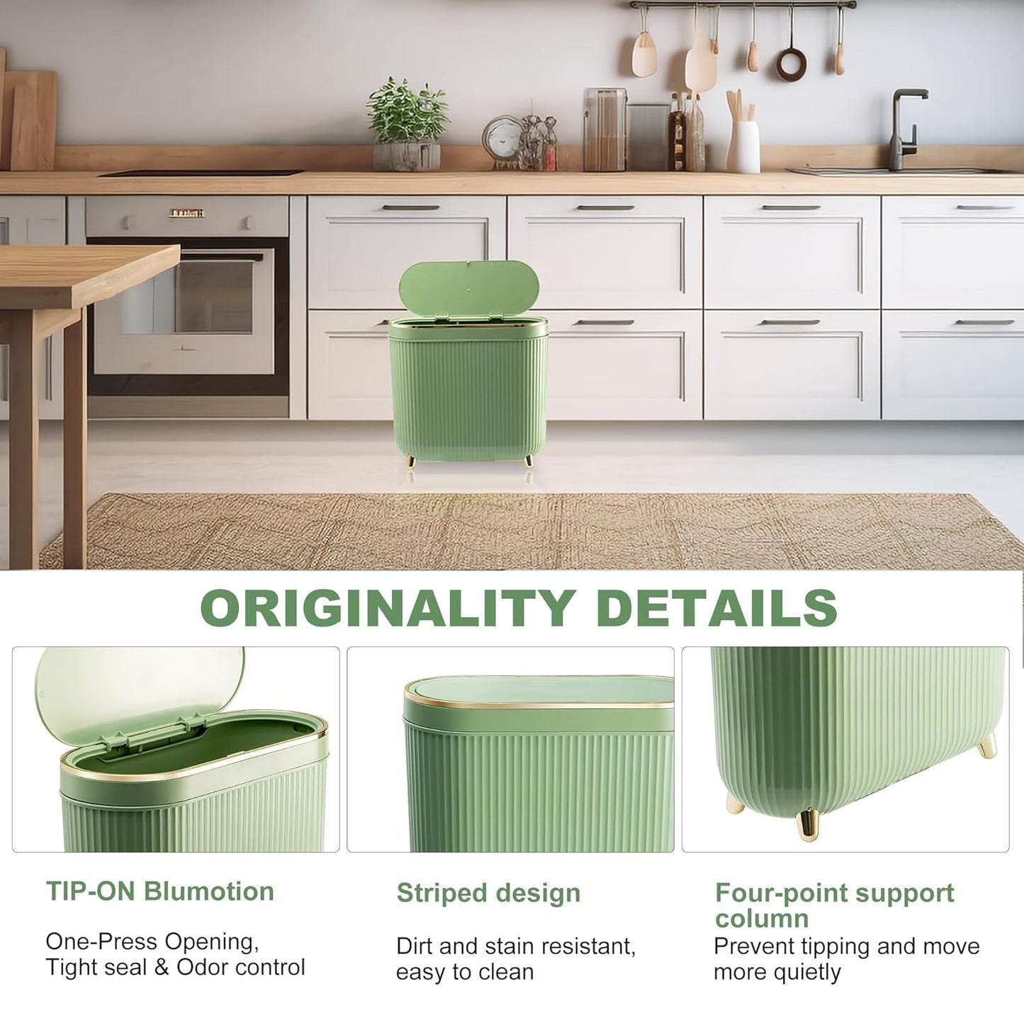 Bathroom Trash Can with Lid 3.2 Gallon Narrow Trash Can Small Plastic Trash Bin 12 Liter with Press