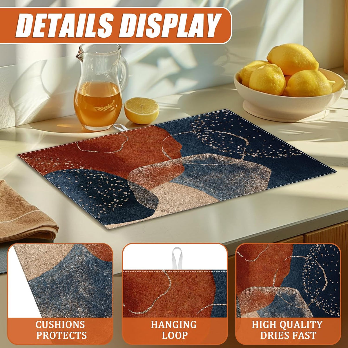 Abstract Stones Art Dish Drying Mat for Kitchen Counter Microfiber Absorbent Dish Kitchen Drying
