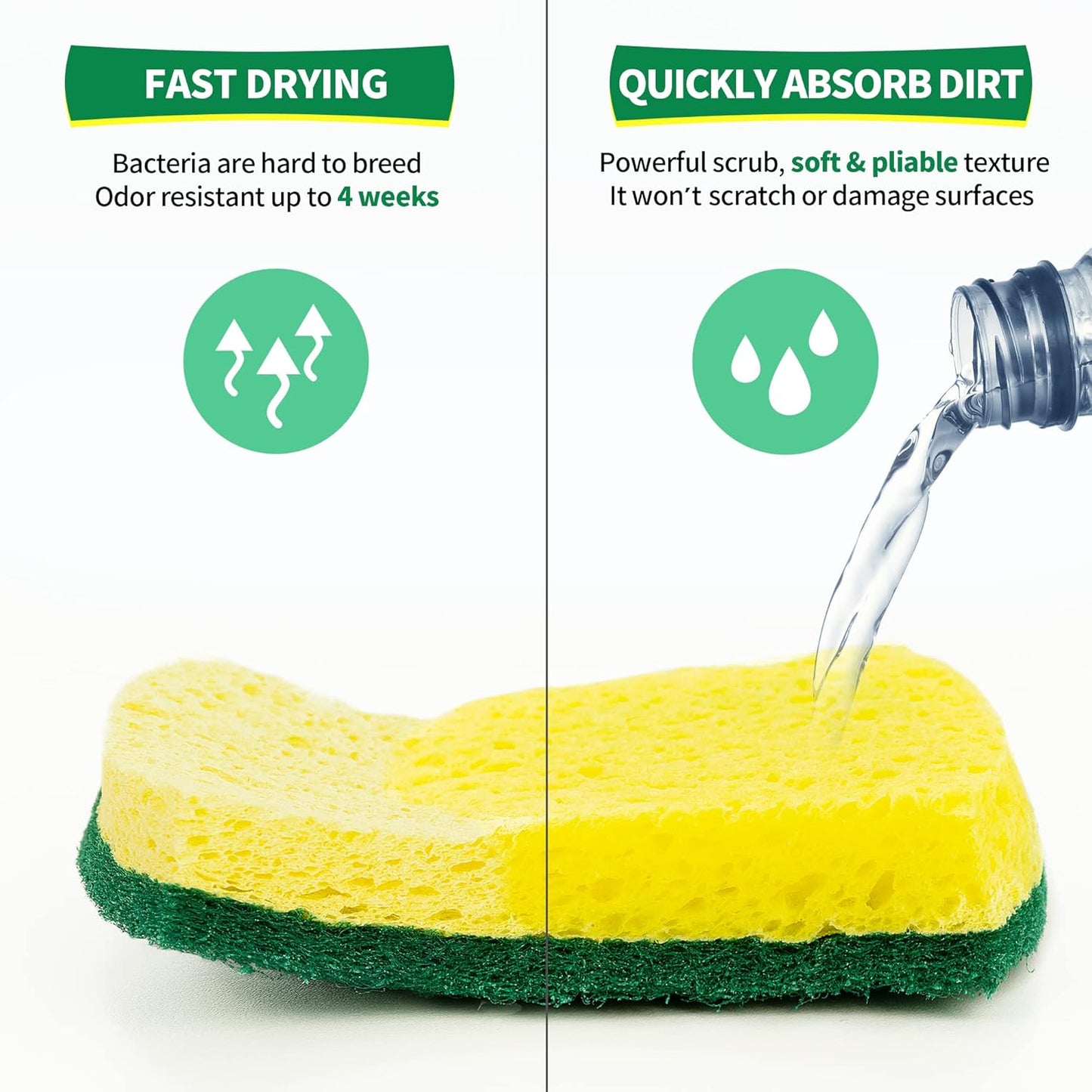 HOMERHYME Heavy Duty Scrub Sponge 24 Pack, Eco Cellulose Kitchen Dish Sponge Multipurpose Ergonomic