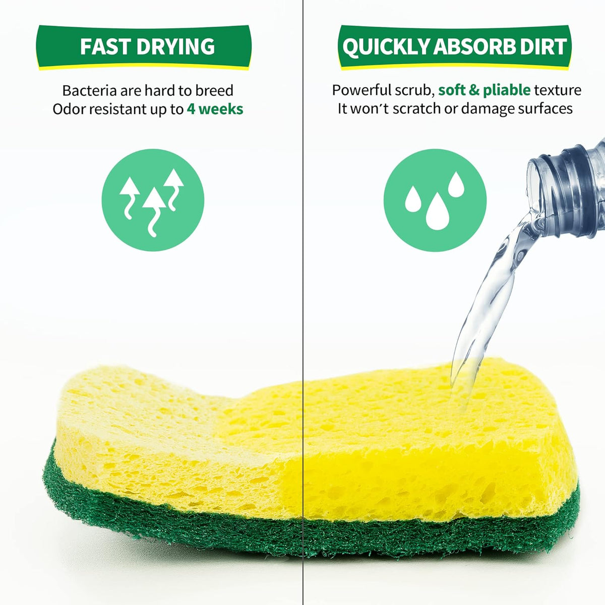 HOMERHYME Heavy Duty Cellulose Scrub Sponges, 12 Pack Dual-Sided Multipurpose Kitchen Sponge for