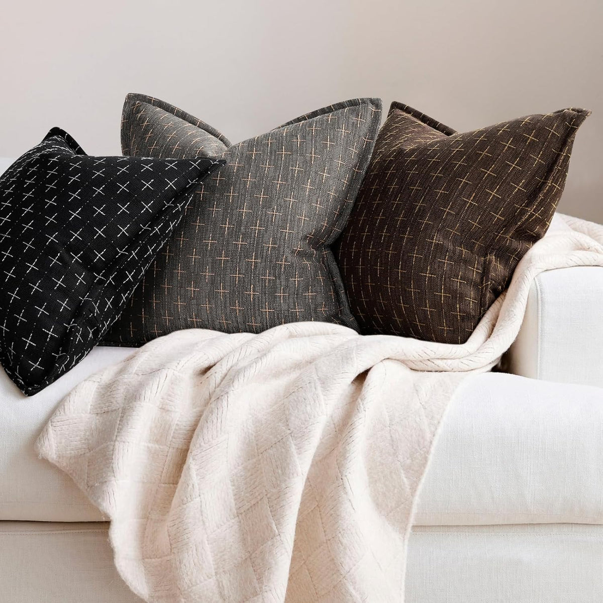 ZWJD Pillow Covers 24x24 Set of 2 Soft Polyester Textured Pillow Covers with Stylish Flange Edge
