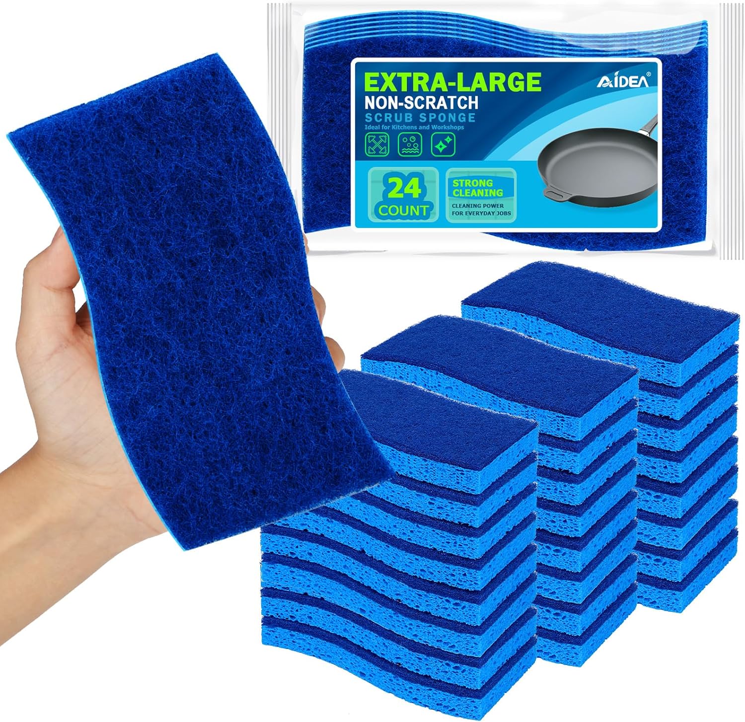 AIDEA XL Scrub Sponges Non-Scratch 24Count, Extra Large Sponges Kitchen, Sponge for Dishes, Cleans