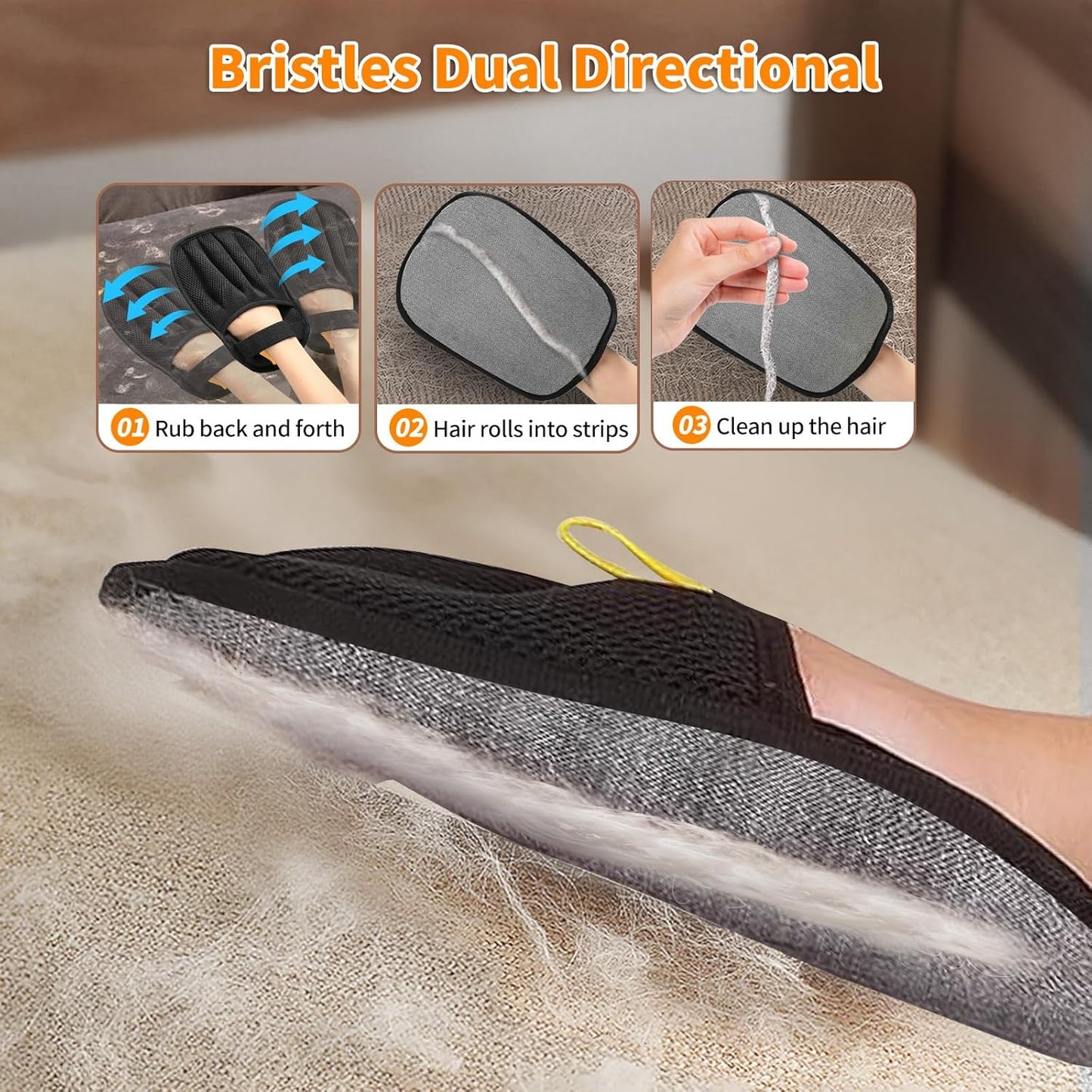 2Pcs Pet Hair Removal Glove for Cats & Dogs, 2025 Newly Upgraded Five-Finger Electrostatic Pet Hair