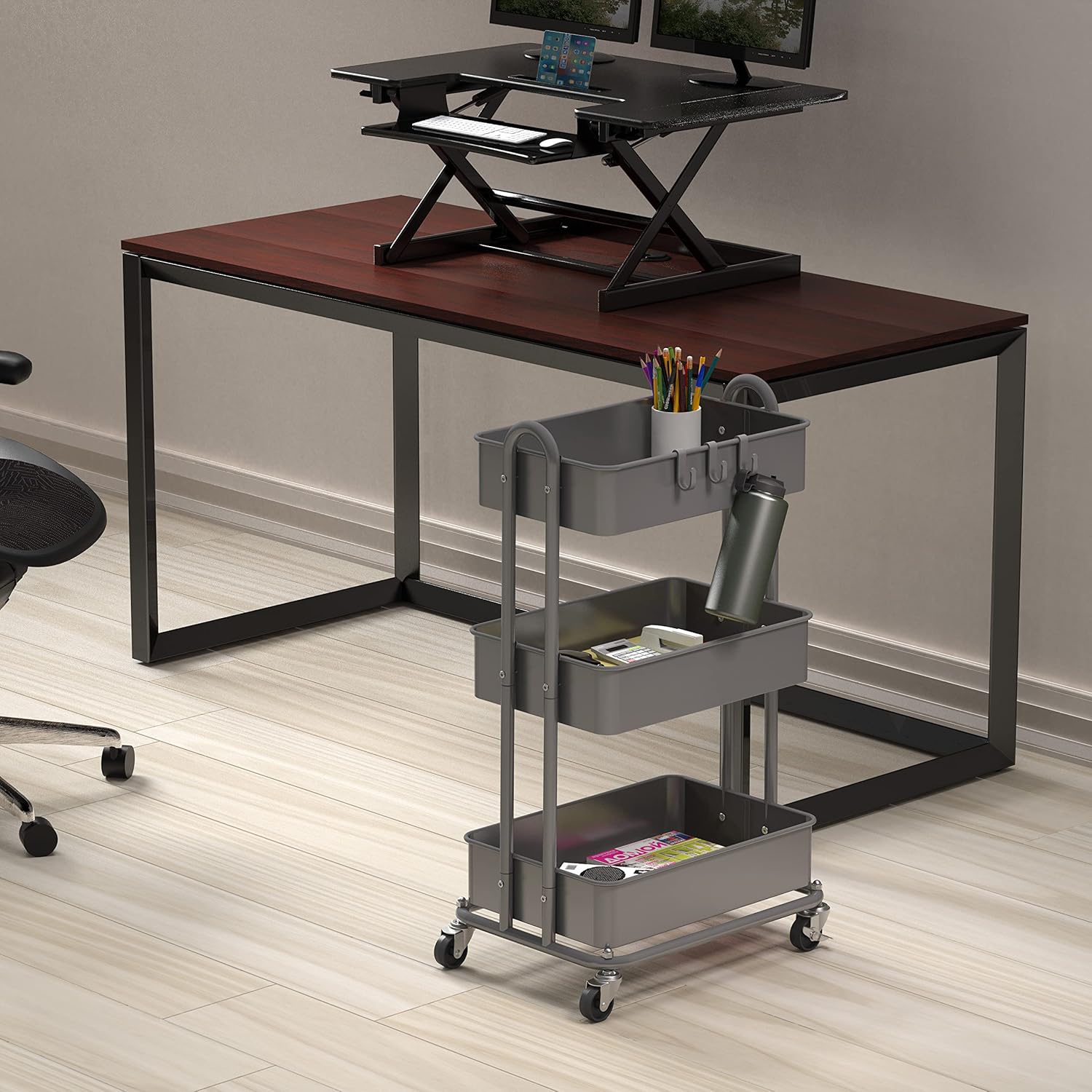 Simple Houseware 3-Tier Heavy Duty Metal Utility Rolling Cart, Silver