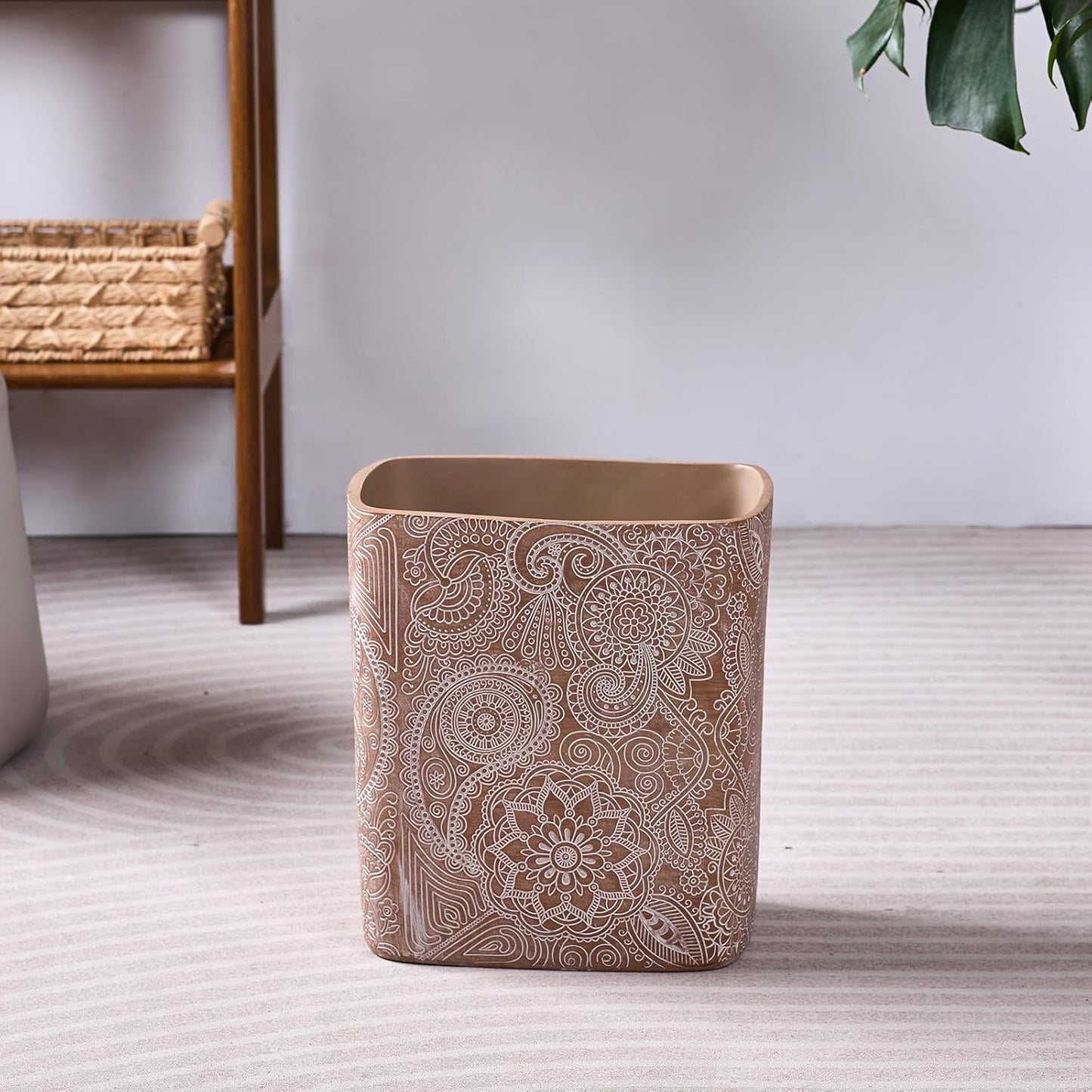 Polytree Boho Flowers Bathroom Trash Can 1.8 Gallon(7 Liter) Small Kitchen Garbage Can,Living Room