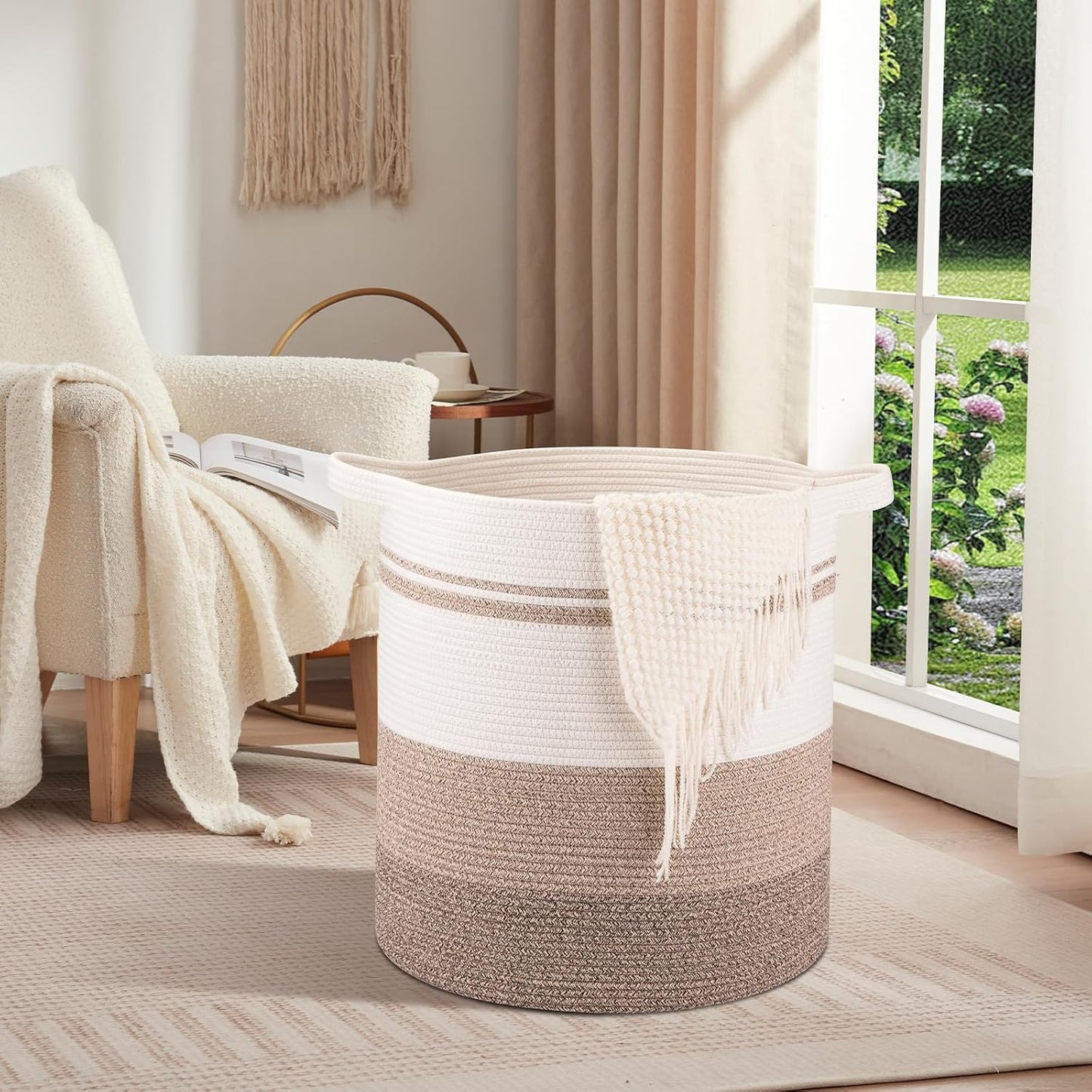 OIAHOMY 100L Laundry Hamper - Storage Basket with Handles, Decorative Woven Basket for Living Room