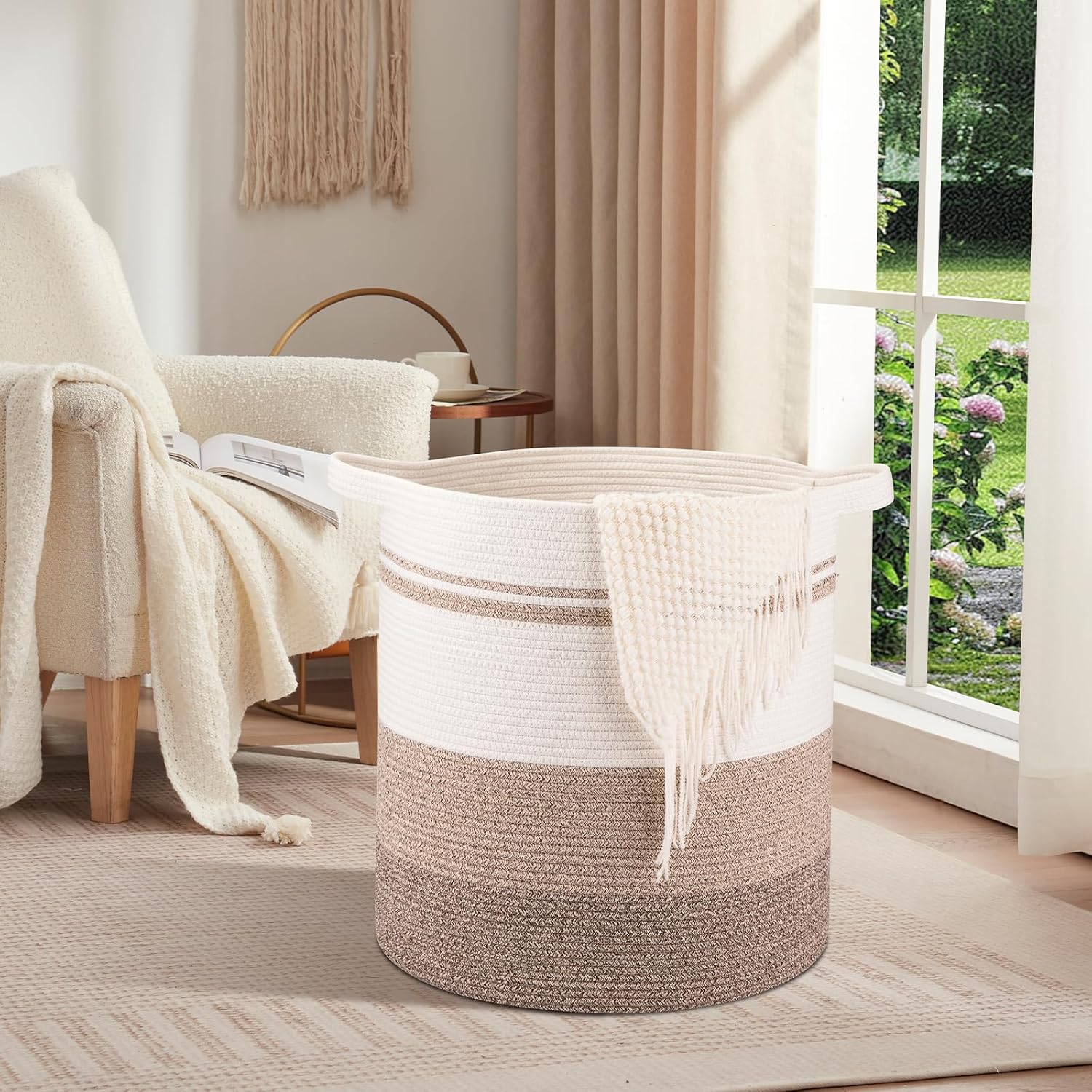 OIAHOMY 100L Laundry Hamper - Storage Basket with Handles, Decorative Woven Basket for Living Room