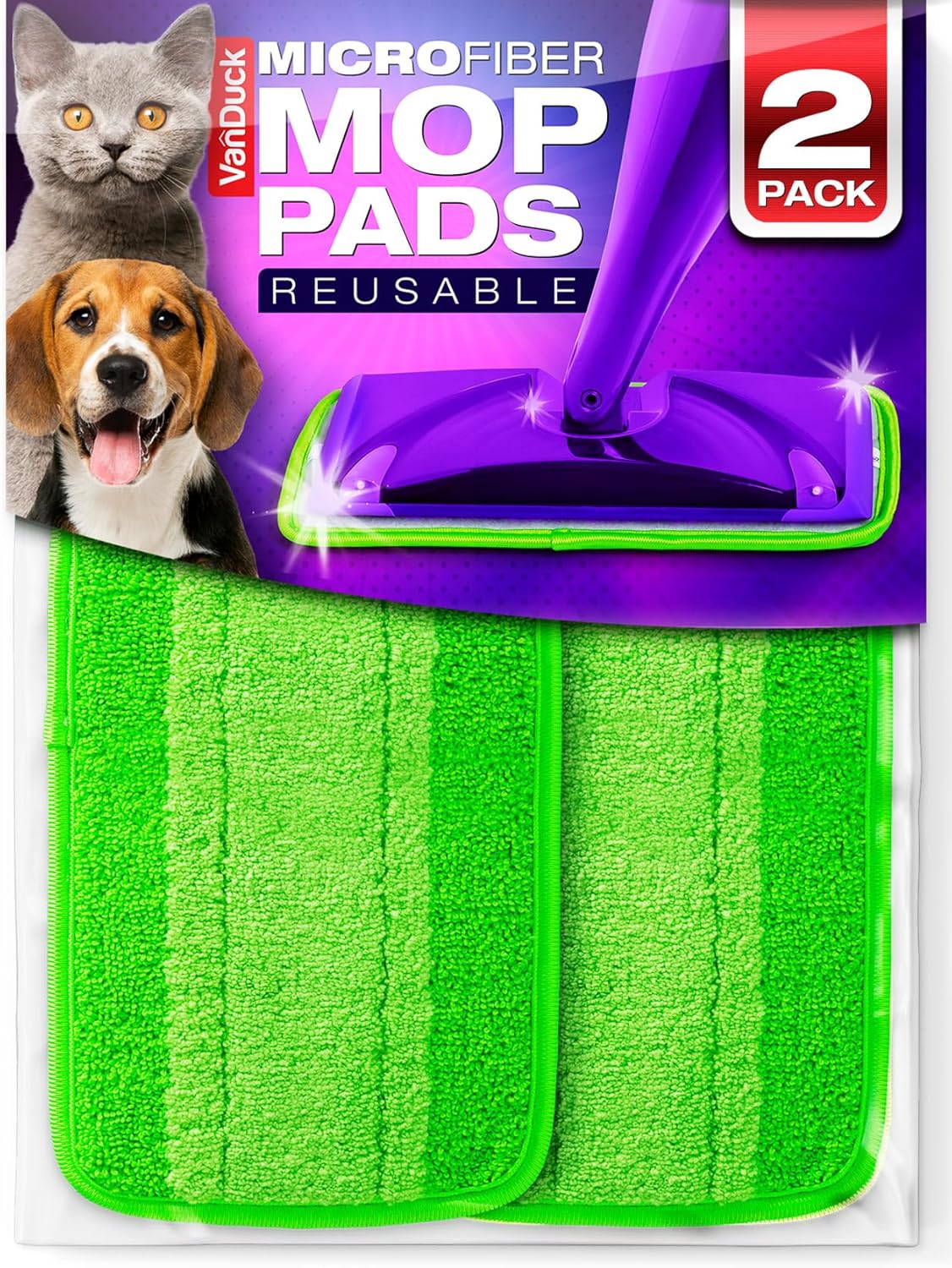 VanDuck Reusable Mop Pads Compatible with Swiffer WetJet (2 Pack) - Microfiber Mop Refill for Wet