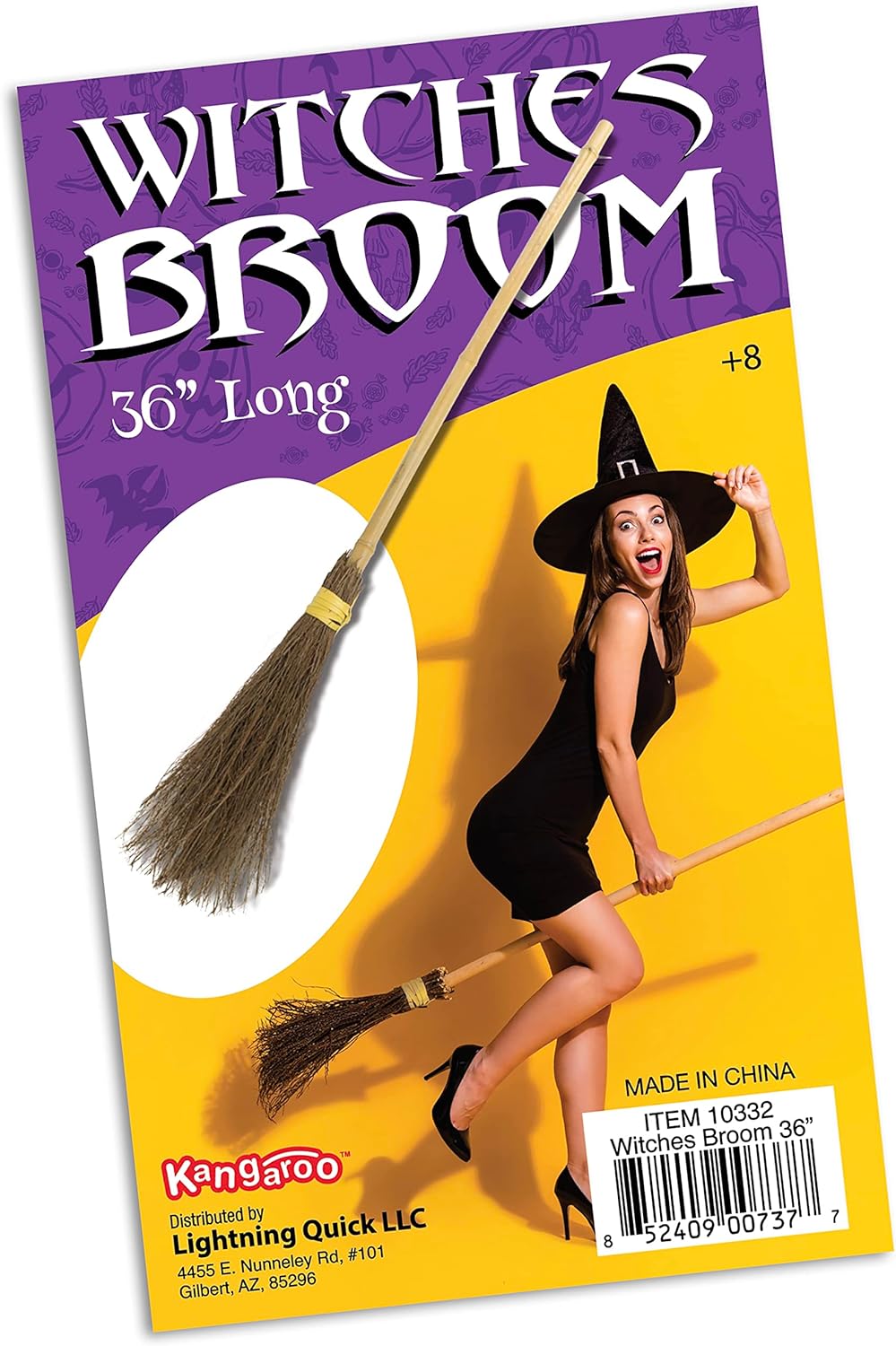 Kangaroo 36" Bamboo Witch Broom Prop - Wizard Staff Witch Broomstick Magic Broom for Kids, Teens &