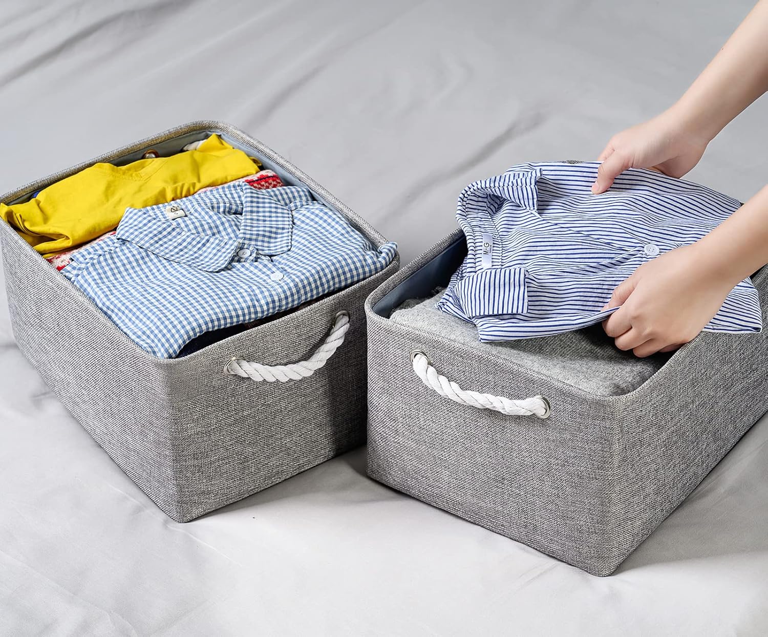TheWarmHome Large Storage Bins Basket, 2 Pack Grey Fabric Storage Cubes for Changing Table Nursery