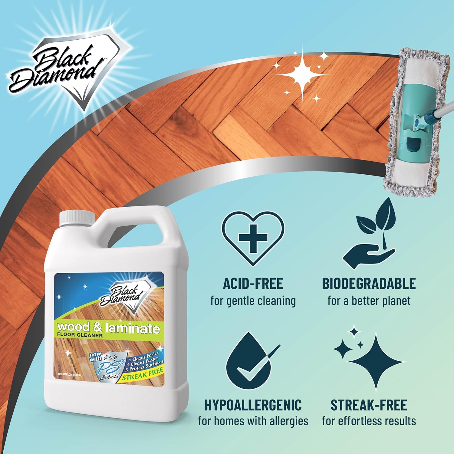 Black Diamond Stoneworks Wood & Laminate Floor Cleaner- Ready to Use Non-Toxic No-Rinse Formula