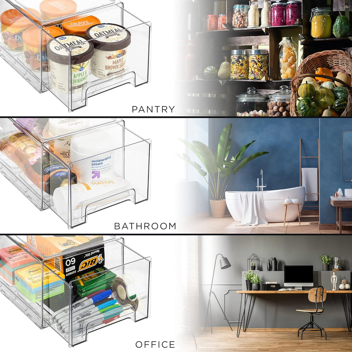 Sorbus Large Clear Storage Drawers (2 Pack) – Stackable Pull-Out Storage Bins with Handles, Slide