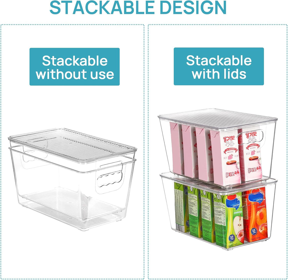 Vtopmart 6 Pack Clear Stackable Storage Bins with Lids, Medium Plastic Containers with Handle for