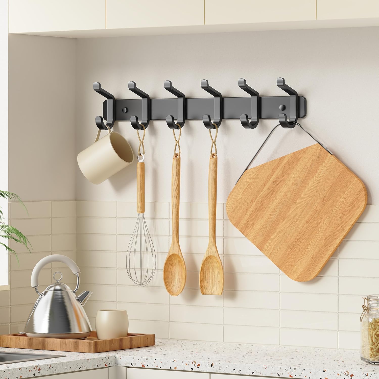 Coat Rack Wall Mounted Heavy-Duty: Metal Coat Hanger 6 Hooks for Hanging Hat, Clothes, Robe, Keys