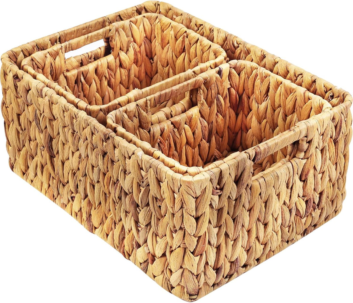 HOONEX Water Hyacinth Storage Baskets, Wicker Baskets for Storage, Hand Woven Baskets with Carry