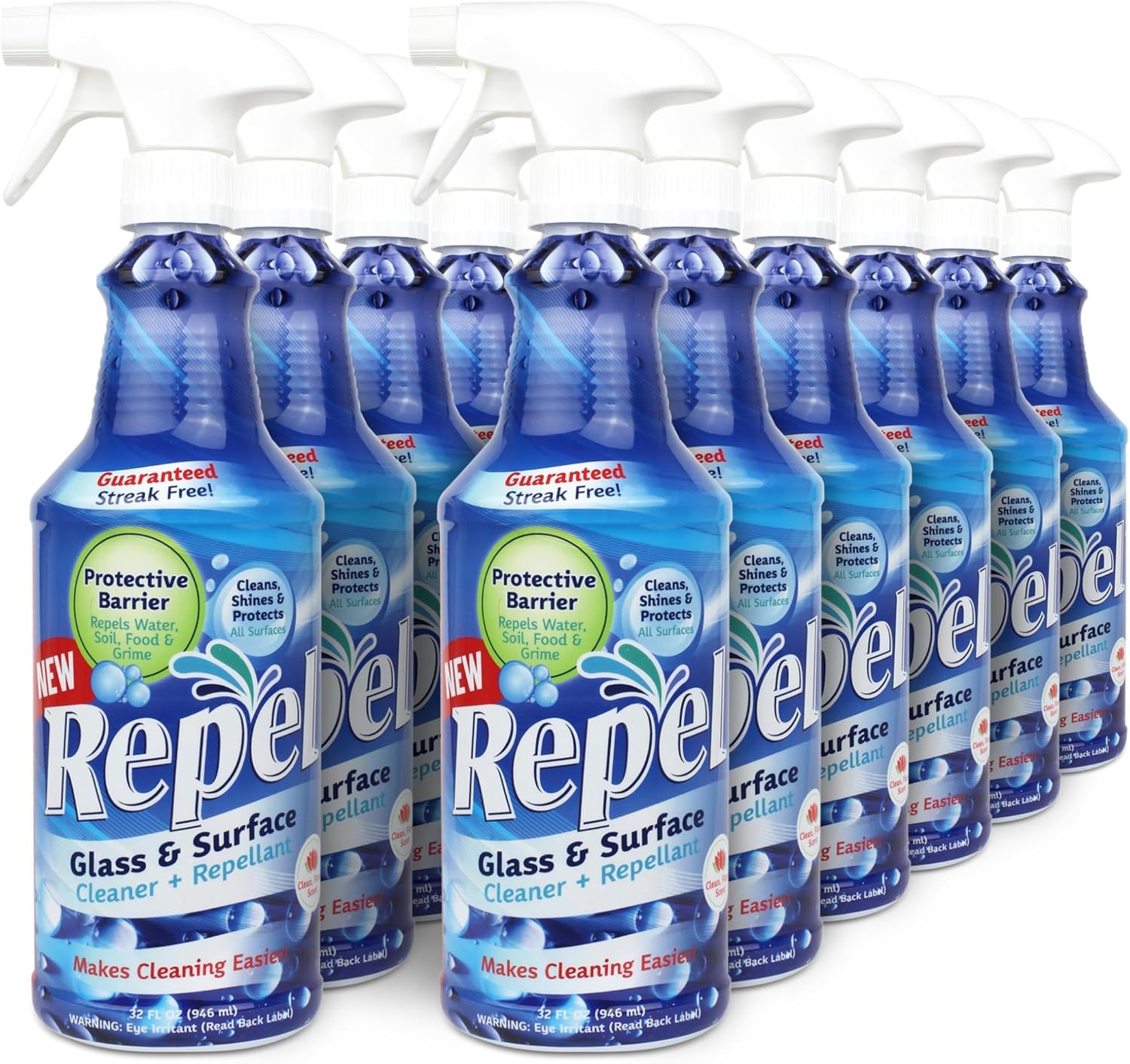 Clean-X New REPEL Glass and Surface Cleaner with Barrier Technology- 32 fl. oz. – 12 Pack Cleans