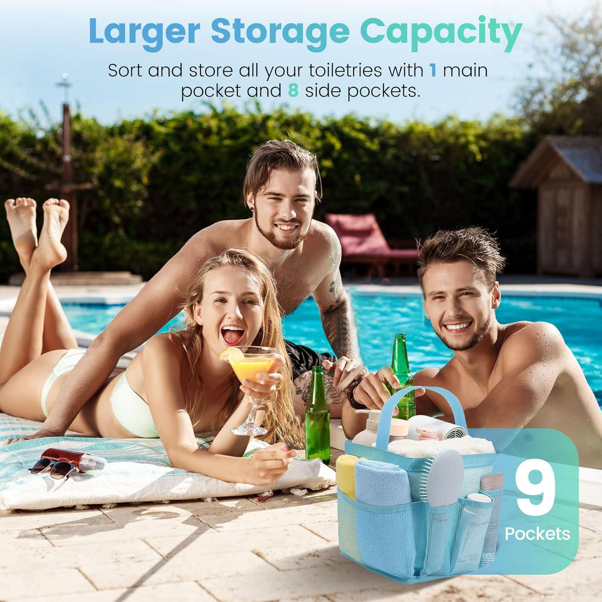 Shower Caddy Portable for College Dorm Room Essentials for Girls with 9 Pockets,Large-Capacity