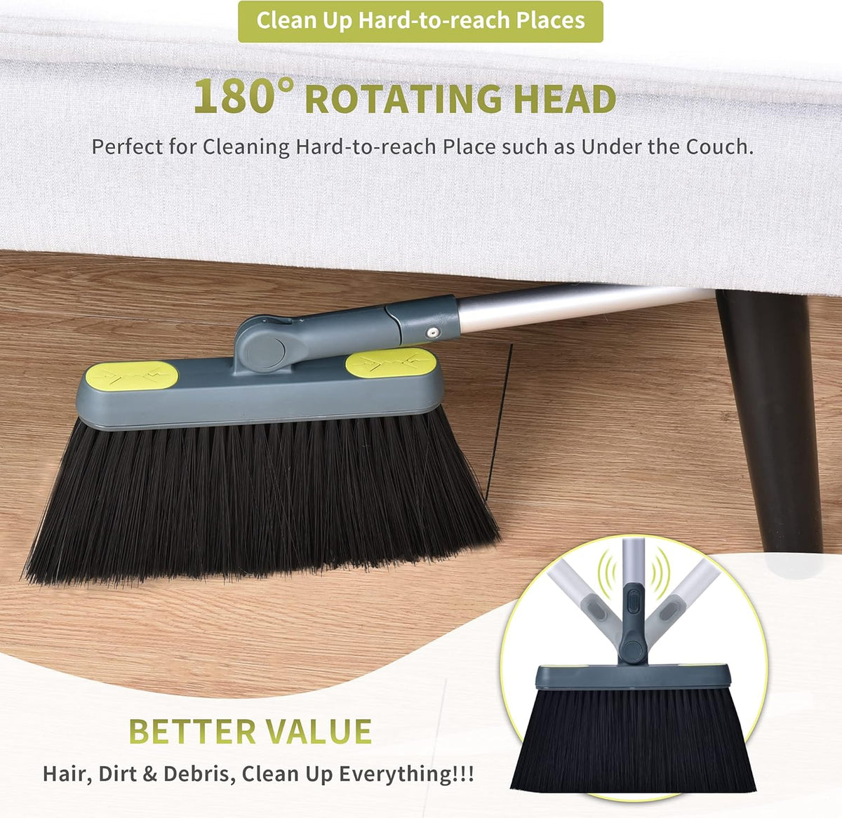 Broom and Dustpan Set for Home with 54" Long Handle, Upright and Lightweight Dust pan and Brush